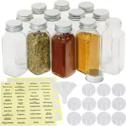 12-Pack 6 Oz Glass Spice Jars Square Bottles with Shaker Lids, Funnel and Labels