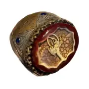 Handmade in Turkey Carnelian Agate Mens 10.25 Tree Tugra SIL Statement Ring