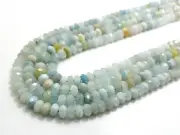 Natural Blue Aquamarine Faceted Rondelle 4mm x 6mm Gemstone Beads - RDF09