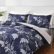 4PCS Quilt/Duvet Cover Flat Sheet Pillowcase Soft Microfiber Bedding Set (Navy Blue, Queen)
