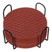 12 Pcs Silicone Coasters with Holder, 4 Inch Round Coaster for Drink, Brown