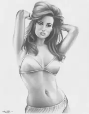 Raquel Welch 11x14 Original Graphite Drawing Pin Up Bikini