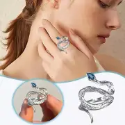 Wrap Stone Silver Ring Blue Stone Ring Simple Pattern Creative Ring