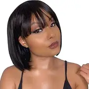 Short Bob Wigs With Bangs Human Hair wigs For Black Women Straight Wigs 100% Brazilian Virgin Hair Glueless Machine Made Wig Natural Colour Short Bob Wigs ( 20cm )