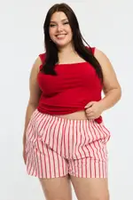 Pink Stripe Elastic Waist Shorts
