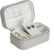 [Generic] Travel Jewellery Box, Small Jewelry Travel Cases for Women Compact PU Leather Travel Jewelry Case Organizer 2.56" H Single Layer Mini Jewelry Travel Box with Gold Zipper,Gray Travel Jewelry Box