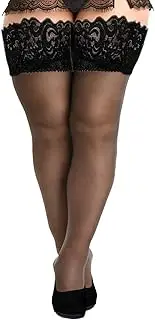 [CIATBYYJ] Plus Size Hold-Up Stockings Women, Non-Slip Lace Hold-Up Stockings, Lace Nylon Stockings, Sexy Large Sizes Fishnet Stockings, black, 3X-Large Plus