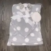 Cudlie Baby Panda Bear Plush Blanket Lovey Set Gray White Soft Toy Polka Dots