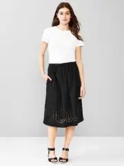 GAP Laser-cut Elastic Waist Midi Skirt Black size Small NWT Cotton/Polyester
