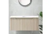 ACA Wall Hung Oak Bathroom Vanity Cabinet Storage 91x46CM White Counter top fit Single bowl Basin Sink