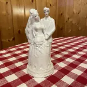 Vintage Ceramic Bride and Groom Wedding Cake Topper 6" Tall