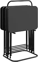 COSCO 5-Piece Folding Vinyl Top TV Tray, Black with Storage Rack, Multi-Purpose, for Snacks, Portable Workspace, & Easy to Store Activity Table Set, 1-Pack