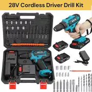 28V Battery Cordless Drill+ Impact Brushless Driver Hammer Rechargeable Drill