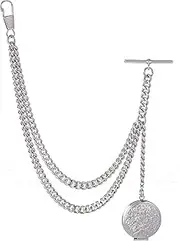 [Holy Sins Jewellery] Made in The UK Silver Colour Albert Pocket Watch Chain with Locket Pendant