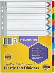 MARBIG(R) 35029F Dividers Reinforced Manilla A4 Coloured Jan-Dec Tab White