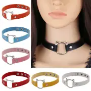 Women PU Leather Round Collar Gothic Cat Head Choker Punk Necklaces Jewelry Gift