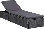 'vidaXL Outdoor Sunlounger with Poly Rattan Frame - Black & Dark Grey, Weather-Resistant, Lightweight, Removable Cushion Cover Included