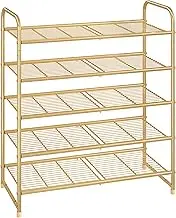 Simple Trending 5-Tier Stackable Shoe Rack, Expandable & Adjustable Shoe Organizer Storage Shelf, Wire Grid, Golden Yellow