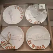 MUD PIE "WINE TIDBIT" SET OF PLATES TWIST IT, POP IT, POUR IT, SIP IT! New