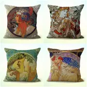 4pcs cushion covers art nouveau Alphonse Mucha wholesale lot for sofa