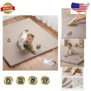 Durable Vegan Leather Baby Play Mat - Thick Cushioning & Easy Clean, Brown Gray