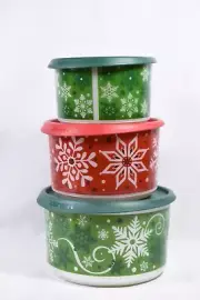 Tupperware Holiday Christmas Snowflake Canister Set 7693A-3 7694A-1 7695A-2