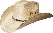 [MEXIMART] 8 Second Cowboy Hat Mexican Palm Leaf Light Tan Straw Wide Brim, Natural, One Size