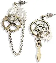 [DAMLENG] Steampunk Vintage Clockwork Earrings Unique Handmade Retro Clock Gear Earrings Antique Mix-tone Drop Earrings for Women Men