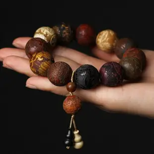 多寶珠雕刻貔貅單圈手串男女士佛珠木質念珠手鏈古風飾品葫蘆配飾