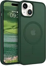 [ROUMAYMAY] Magnetic Case for iPhone 13/14 Case, [Compatible with MagSafe] Military Grade Protective Slim Translucent Matte Skin Smooth Phone Case iPhone 13/14 Cover, Deep Green