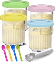 4 Pack Containers Replacement for Ninja Creami Pints and Lids, 24oz Cup Compatible with NC501, NC500 Series Ice Cream Maker, BPA Free, Dishwasher Safe, Leak Proof (4 pcs cream pints-500)