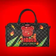 SPRAYGROUND WTF DIABLO MINI DUFFLE - LIMITED EDITION RED BEAR BLACK CHECKERED