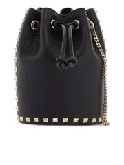 Valentino Garavani Mini Drawstring Leather Bag With Pyramid Studs