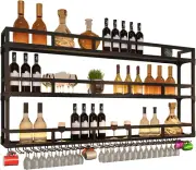 Wall Wine Rack Floating Bar Shelves Wall Mounted with LED Light Liquor Bottle Di
