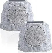 Solar Bluetooth Rock Speakers Outdoor Waterproof Patio 2 Pack,Solar Powered Wireless Rock Speaker with Lights RGB and TWS Pair for Outside Garden BBQ Deck