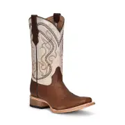 Circle G® Youth Brown & Aqua Embroidery Square Toe Boots J7100