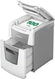Leitz IQ Autofeed Small Office Cross Cut Paper Shredder P4, Automatic, 100 Sheet, 34 Litre Bin Capacity, White, 80110000