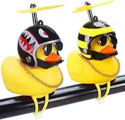 Rubber Duck Car Ornaments, 2Pcs Yellow Duck Car Dashboard Decorations Squeeze Duck Bicycle Horns with Propeller Helmet