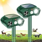 2 Pack Ultrasonic Animal Repeller Outdoor Cat Repellent Deer Repellent Devices with Strobe Light,Solar Animal Deterrent Device for Rabbit Raccoon Dog Squirrel Skunk Repellent for Yard Garden