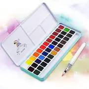 MeiLiang Watercolor Paint Set, 36 Vivid Colors in Pocket Box with Metal Ring and Watercolor Brush, Perfect for Students, Kids, Beginners and More