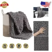 Breathable Soft Jumbo Knit Blanket - Elegant Light Grey Throw for All Seasons