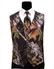 Mossy Oak Camouflage Camo Tuxedo Vest Long Tie, REAL POCKETS TUXXMAN