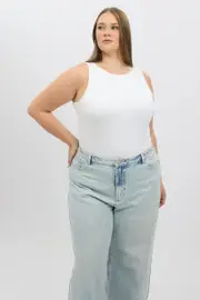 White Bodysuit Sleeveless Boat Neck Modal