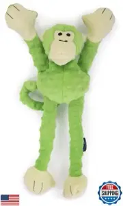 goDog Crazy Tugs Monkey Squeaky Plush Tug Dog Toy, Chew Guard Technology - Gr