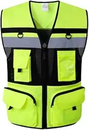 [KGVSLIXYT] Safety Vest High Vis, Breathable Reflective Suit, Low Stretch Yarn Reflective Safety Vest High Visibility Overalls With Pockets And Zippers Construction Vest