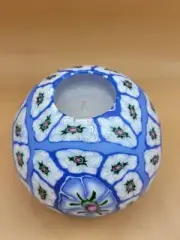 WOW VTG Glowing Candle Blue White Round Candle Millefiori - Not Used, Never Lit
