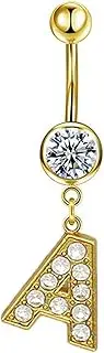 [Godtemrow] 14G Stainless Steel Belly Button Ring Gold Letter Belly Rings for Women Alphabet Dangle Belly Button Piercing Navel Belly Piercing Jewelry Body Retainer