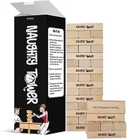 The Naughty Tower Stacking Wooden Blocks Game for Adults – Couple Dare Questions – All Genders & Relationships – Naughty, Exciting, Fun, & Funny Challenges - Make Date & Game Night Fun w/ 54 Pieces
