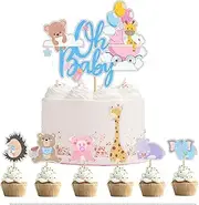 Oh Baby Cake Topper Cute Animal Cake Topper First Birthday Cake Decorations For Baby Shower, Party Or Baby Photo Booth Props.