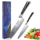 2PCS Japanese Santoku Knife & Utility Knife Damascus Steel Salmon Sushi Slicer